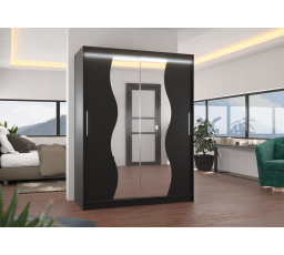 Tolóajtós szekrény tükörrel és LED világítással RENZO 150 Fekete+Fekete