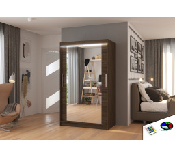 Tolóajtós szekrény tükörrel és LED világítással TIBAGO 120 Choco+Choco