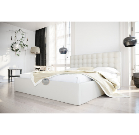 ŁÓŻKO LOFT - 180x200 , Metalowy na podnośnikach gazowych , Biała eko skóra