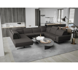 NAROŻNIK SKÓRZANY FIORE MAX I 220x350x265 CM - Odcienie ciemnego popiela , prawa