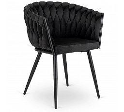 Krzesło ELENA Czarne Plecione Welurowe