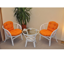 Ratanová sedací souprava Bahama bílá 2+1, polstry oranžový melír