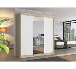 Tolóajtós szekrény tükörrel SANTIAGO 200 Sonoma+Fehér