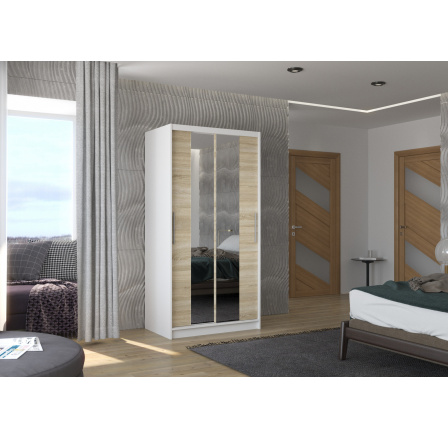 Tolóajtós szekrény tükörrel DRAGONIS 100 Fehér+Sonoma