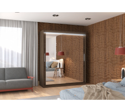 Tolóajtós szekrény, tükörrel és LED világítással ETTORE 180 Choco+Choco