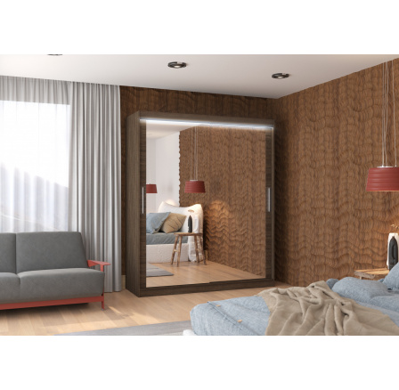 Tolóajtós szekrény, tükörrel és LED világítással ETTORE 180 Choco+Choco