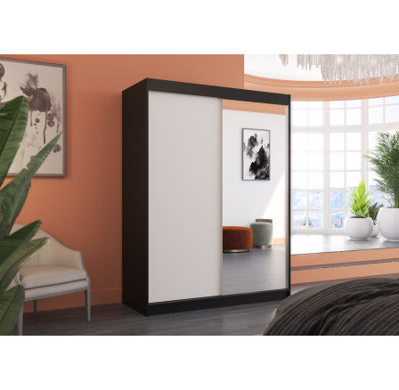 Tolóajtós szekrény tükörrel JORDI 150 Fekete+Fehér