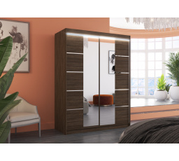 Tolóajtós szekrény tükörrel és LED világítással NORDIC 150 Choco+Choco