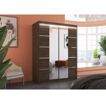 Tolóajtós szekrény tükörrel és LED világítással NORDIC 150 Choco+Choco