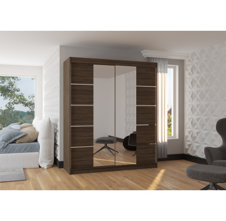 Tolóajtós szekrény tükörrel TRAVES 180 Choco+Choco