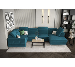 NAROŻNIK TAPICEROWANY MALIBU MAX II 180x350x182 CM - Odcienie niebieskiego , Strona lewa