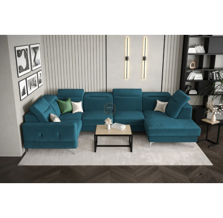 NAROŻNIK TAPICEROWANY MALIBU MAX II 180x350x182 CM - Odcienie niebieskiego , Strona lewa