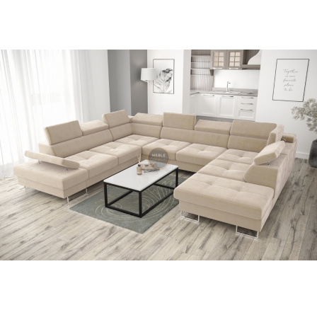 NAROŻNIK GALAXY MAX I Z FUNKCJĄ SPANIA 280x350x225 - Odcienie beżu , lewa