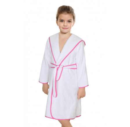 Dětský froté župan bílý s růžovou stuhou holky 5-7 let