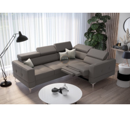 NAROŻNIK TOSCANIA RELAX Z FUNKCJĄ SPANIA 185X250 SKÓRA NATURALNA - Odcienie szarości , prawa