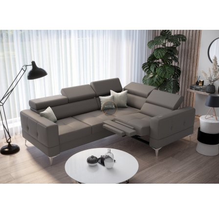 NAROŻNIK TOSCANIA RELAX Z FUNKCJĄ SPANIA 185X250 SKÓRA NATURALNA - Odcienie szarości , prawa