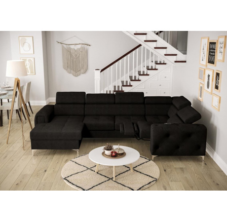 NAROŻNIK ORION MAX III RELAX Z FUNKCJĄ SPANIA 165x320x190 CM - Odcienie czarnego , prawa