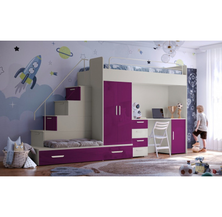Vyvýšená postel PARADISE 5, Kašmír Fialová lesk