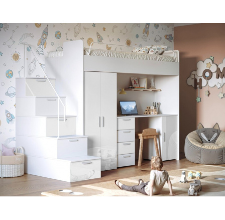 Patrová postel PARADISE 4S, Bílá Lesk