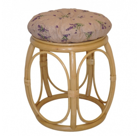 Ratanová taburetka široká medová s polstrem motiv levandule