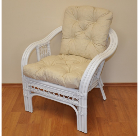 Ratanové křeslo Rio De Janeiro bílé - polstr béžový melír