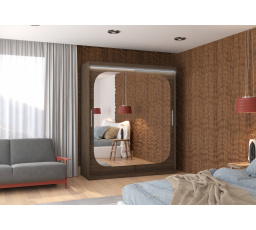 Tolóajtós szekrény tükörrel és LED világítással ARIZONA 180 Choco+Choco