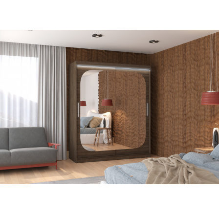 Tolóajtós szekrény tükörrel és LED világítással ARIZONA 180 Choco+Choco
