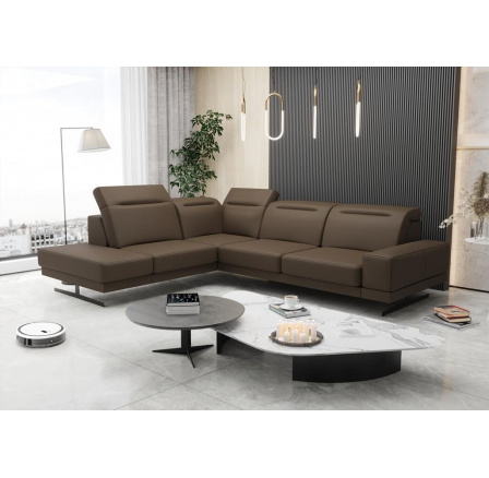 NAROŻNIK ZE SKÓRY NATURALNEJ FIORE 265x220 CM - Odcienie brązu , lewa