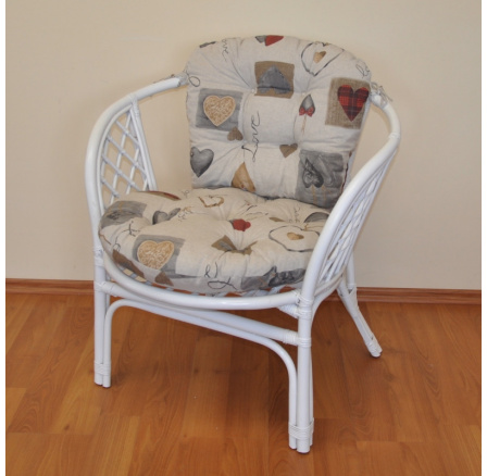 Ratanové křeslo Bahama bílé polstr motiv srdce LOVE