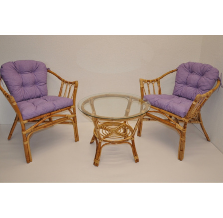 Ratanová sedací souprava Subaliu - polstry fialový melír