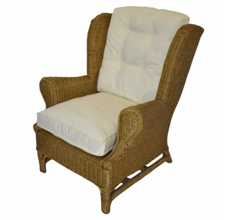 Ratanové křeslo ušák medové polstr bílý FL