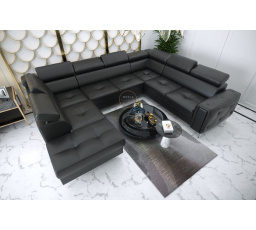 NAROŻNIK ORION MAX I Z FUNKCJĄ SPANIA 225X350X255 CM SKÓRA NATURALNA - Skóra czarna , Strona prawa