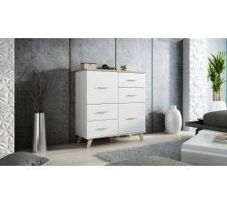 LOTTA 110 4S komód, Fehér/Sonoma tölgy