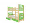 Kétszemélyes emeletes ágy matracokkal OSUNA Pine+Green