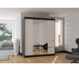 Tolóajtós szekrény tükörrel TRAVES 180 Fekete+Fehér