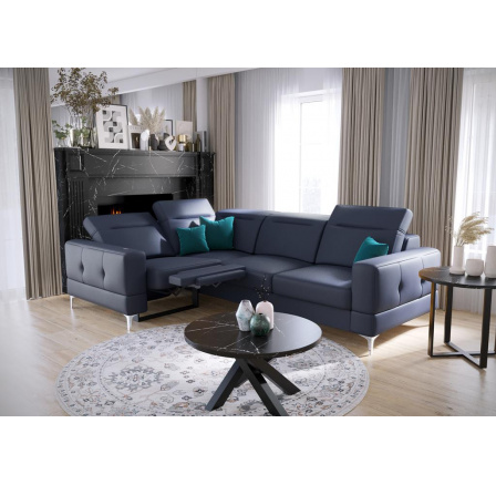 NAROŻNIK MALIBU RELAX SKÓRA NATURALNA 185x250 CM - lewa , Skóra granatowa