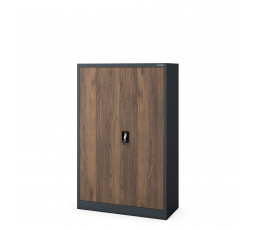 Irodai fém szekrény KEVIN, 900 x 1400 x 400 mm, Eco Design: antracit/dió