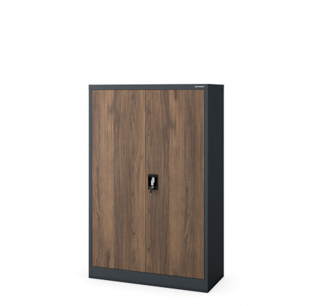 Irodai fém szekrény KEVIN, 900 x 1400 x 400 mm, Eco Design: antracit/dió