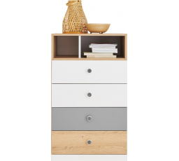 PIXEL PX10 komód, Keksz Tölgy/Fehér Lux/Szürke