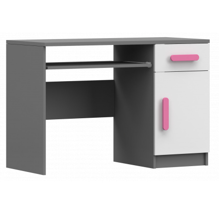 SMYK II - 08 íróasztal, Szürke/Fehér/Rózsaszín