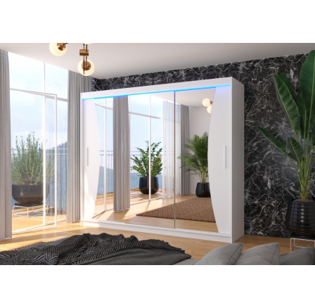 Tolóajtós szekrény tükörrel és LED világítással DIEGO 250 Fehér+Fehér