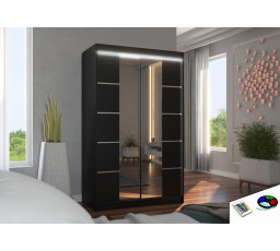 Tolóajtós szekrény tükörrel és LED világítással GENUA 120 Fekete+Fekete