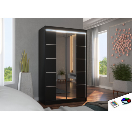 Tolóajtós szekrény tükörrel és LED világítással GENUA 120 Fekete+Fekete