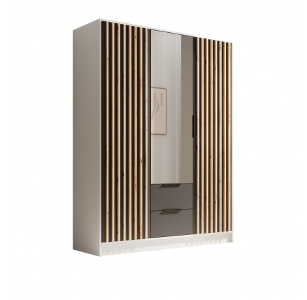 Neri 150 gardróbszekrény ajtókkal és tükrökkel Fehér+Fekete