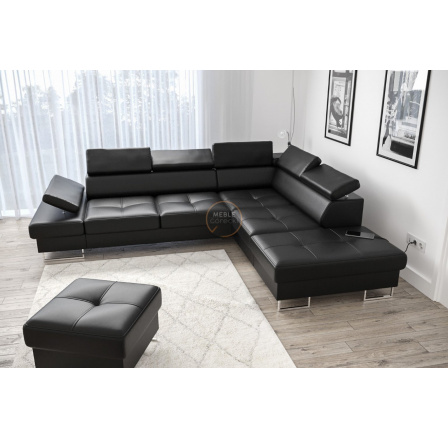 NAROŻNIK GALAXY Z FUNKCJĄ SPANIA 225X280 CZARNA SKÓRA NATURALNA LE MANS PROMOCJA - Strona prawa