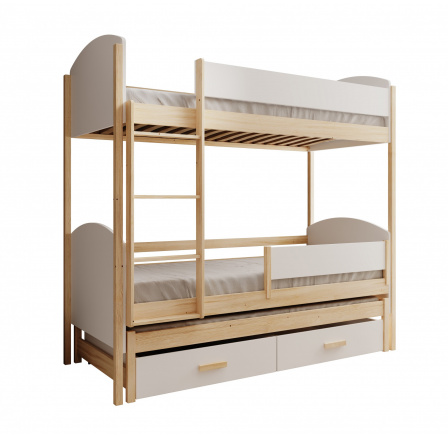 Leia háromszemélyes gyerekágy 180x80 matraccal Fehér+Fenyő