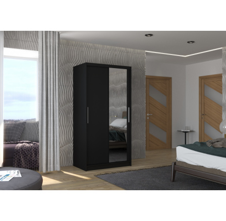 Tolóajtós szekrény tükörrel BAROS 100 Fekete+Fekete