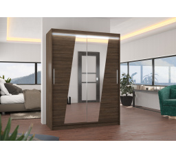 Tolóajtós szekrény tükörrel és LED világítással BOLTON 150 Choco+Choco