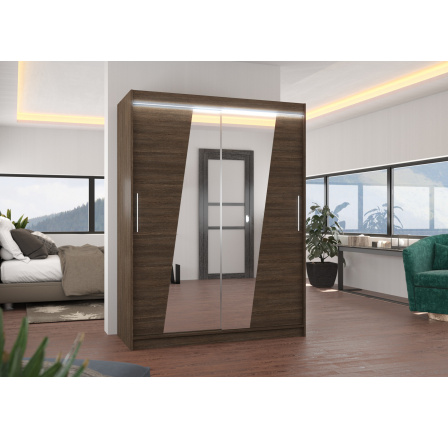 Tolóajtós szekrény tükörrel és LED világítással BOLTON 150 Choco+Choco