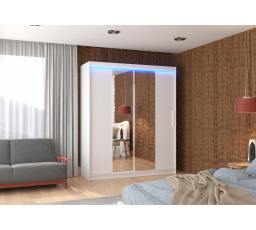 Tolóajtós szekrény tükörrel és LED világítással DALLAS 180 Fehér+Fehér